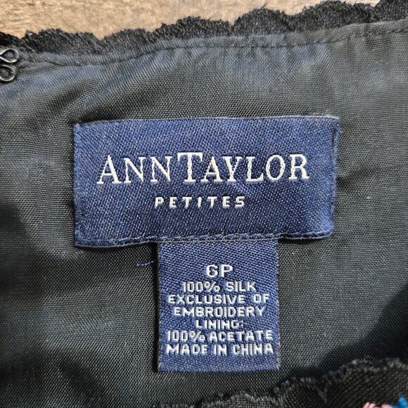 Ann Taylor Silk Black Spaghetti Strap Floral Embroidered Dress Size 6P - Picture 6 of 12